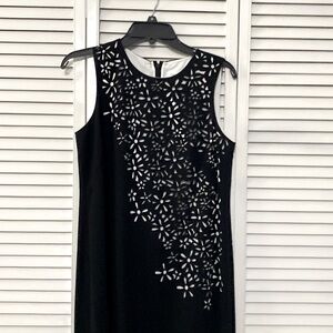 Black straight a line dress flower appliqué cut outs